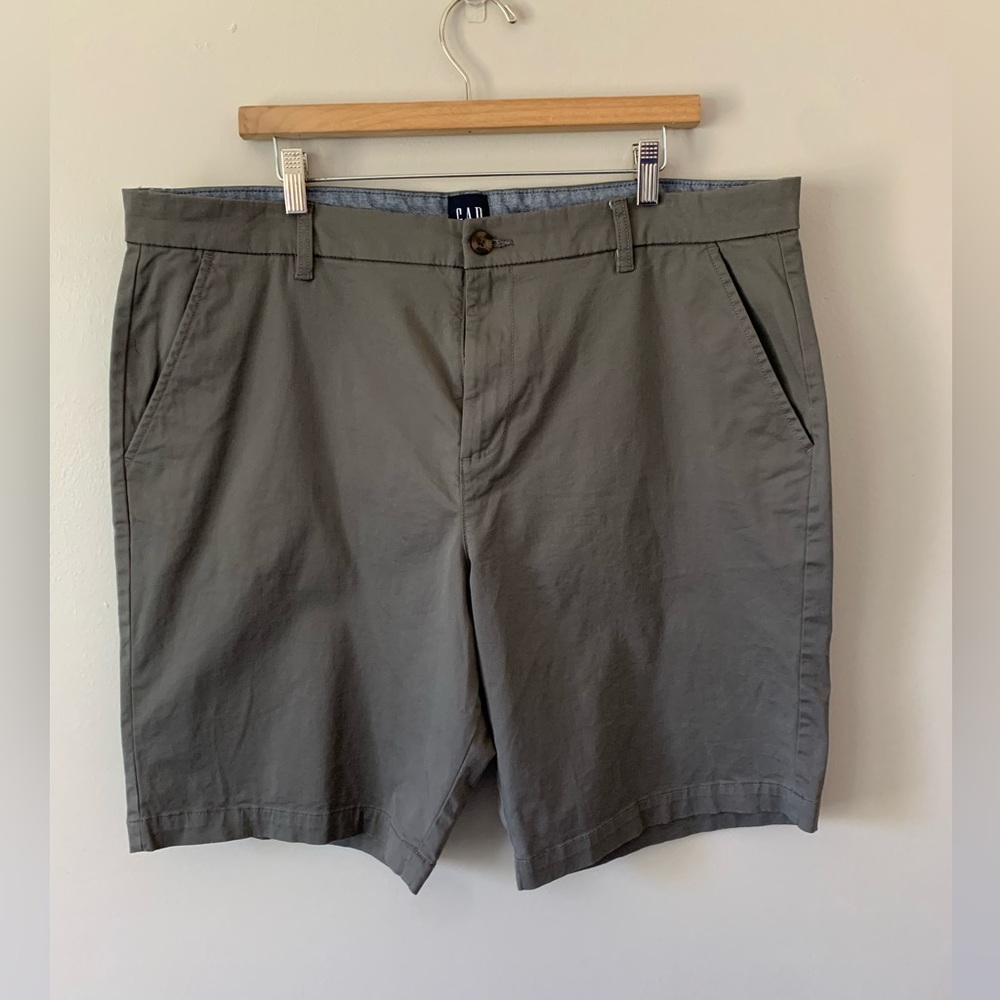 Gap Twill Chino Vintage Flat Front Shorts Dark Pilot Gray 10” Inseam Size 40